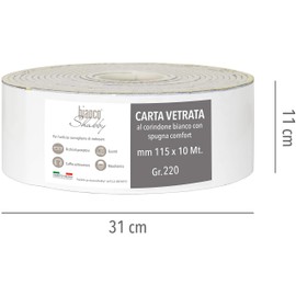 bianco Shabby® Glass Paper Professional Corundum with Sponge for Finger Protection, 10 m Roll, Pre-Cut (Grit 220 g)