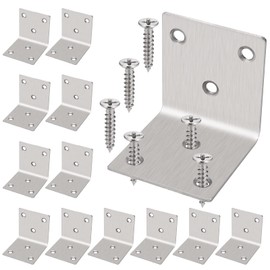 Hejo Angle Connector Set (50 x 50 x 50 x 2 mm), 12 Pieces Stainless Steel Angle 90 Degree L Brackets Corner Angle with 72 Pieces Screws, 6 Hole Metal Angle for Furniture, Wall Mounting