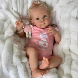 iCradle Lovely Real Look Reborn Baby Doll Girl 19 inch 48 cm Silicone Baby Doll Rooted Blond Hair Blue Eyes Realistic Newborn Dolls Toy for Ages 3+