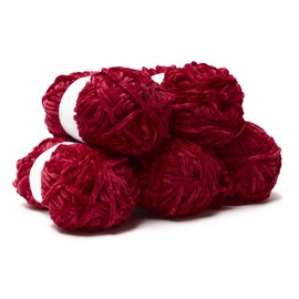 TRICOT CAFE' Chenille Teddy Pack of 5 Crochet 7-8 Made in Italy 100% Polyester Red 08