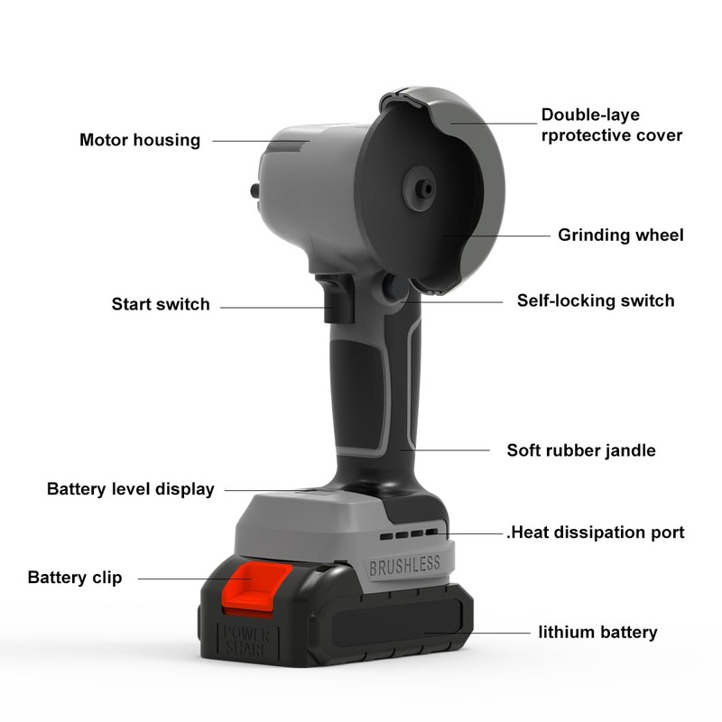 ZFULVO Brushless Cordless Angle Grinder Kit, 28000rpm Mini Electric Angle