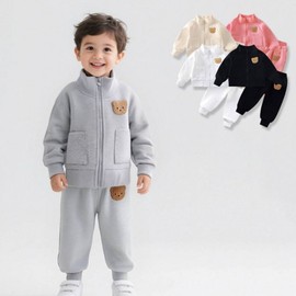 Kids' Long-Sleeve Jogger Set with Teddy Pocket Zip-Up (Spring/Fall) 205924 Kids' Zip-Up Set Gray 90