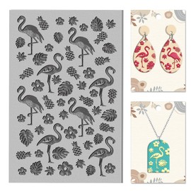 CHGCRAFT Flamingo Clay Texture Mat Tropical Plants Flowers Polymer Texture Sheets DIY Tools for Clay Pottery Earring Jewelry Making Stamp Engraving Machines, 3.9x2.6inch