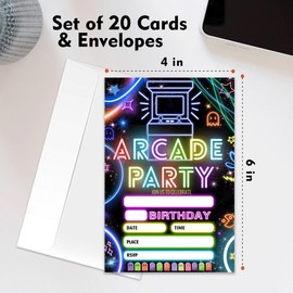Wybgno Arcade Birthday Party Invitation 20 Glow Gaming Arcade Theme Party Neon Party Birthday Invitation With Envelopes for Boys Girls Party Invite Cards -4×6 inch-B017
