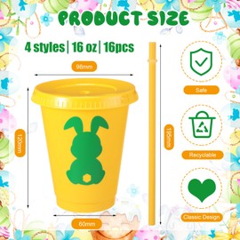 Suttmin 24 Pcs Easter Cups Bulk with Straw and Lid 16 Oz Reusable Plastic Bunny Cups Rabbit Cups for Wedding Anniversary Easter Party Supplies