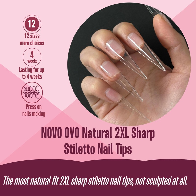 NOVO OVO XXL Straight Sharp Stiletto Natural Nail Tips Press