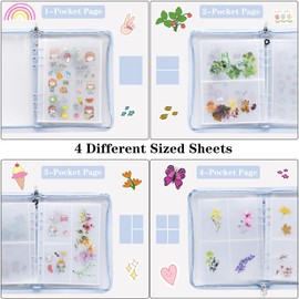 DOUBFIVSY Sticker Storage Organizer, Clear A5 Sticker Album for Collecting Sticker Zipper Binder Album Reusable Sticker Collecting Book for Adult Kids, 4 Types of Transparent Pockets (Light Blue)