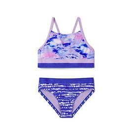 Speedo Girl's Swimwear Colourblock Printed Two Piece Bikini Set - Dazzling Blue, 8