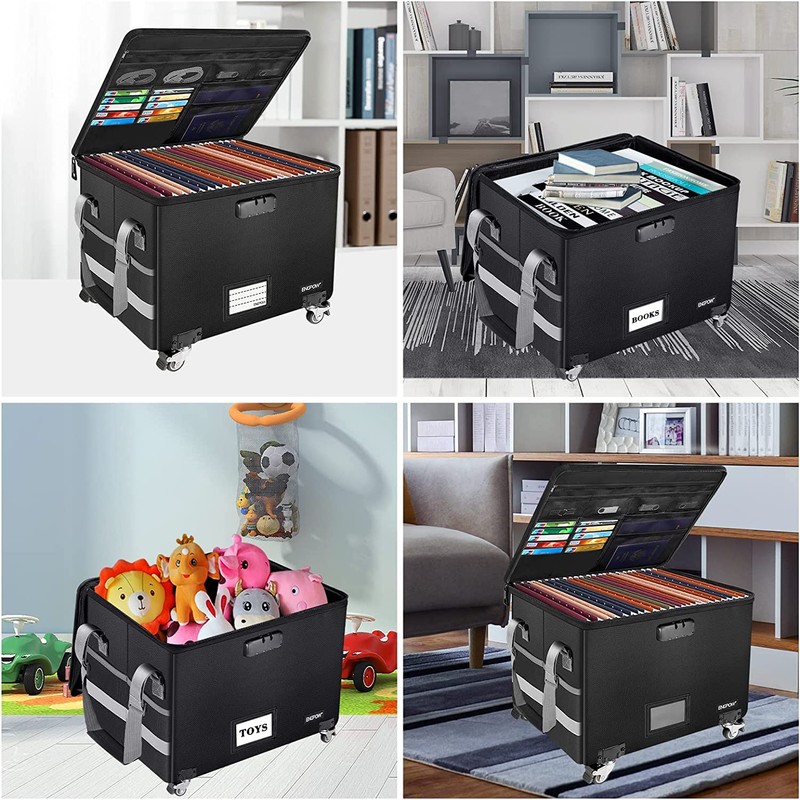 ENGPOW File Box with Wheels, Fireproof Document Box with Lock,Collapsible
