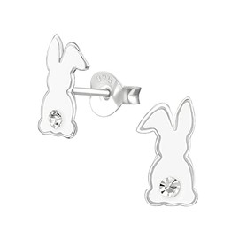 Bunny Rabbit Earrings Studs with Crystal Stones 925 Sterling Silver