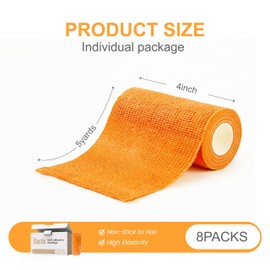 onida Adhesive Bandage wrap 8pack，cohesive self Adhesive Tape,4" X 5 Yards Elastic Medical Non-Woven Sports Athletic Tape for Wrist,Ankle,Tattoo Grip Tape-Assorted Color
