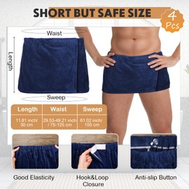 Mixweer 4 Pcs Mens Wearable Bath Towel Wrap Short Pants 11.81'' Mens Towel Shower Wrap with Closure for Bathroom Shower Spa Gym(Dark Blue,Coral Fleece)