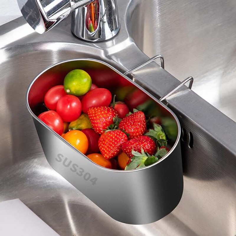 Kitchen Sink Drain Strainer Basket, Stainless Steel Multifunctional Kitchen Food