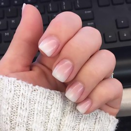 24PCs Press On Nails, Short Square Medium Shape, Solid Dark Color Fake Nails, Stick on Nails Glue on Nails Short Coffin False Nails (Pink Gradient)