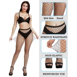 SAFSOU 2 Pairs Fishnet Stockings for Women With Stretch Waistband,Black Fishnets with Reinforced Toes,Fishnet Tights With High Elastic