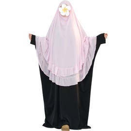 Women's Hijab Chiffon Hijab for Women Muslim 2 Layers Ruffle Lightweight Large Hijab Pink