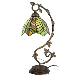 LXHCYOU Tiffany Table Lamp, Stained Glass Desk Light, 8X10X21 Inches, Metal Leaf Base (Brown Green Leaf)