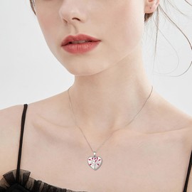 YL Tree of Life Locket Necklace 925 Sterling Silver Cut 5A Cubic Zirconia Heart Locket Pendant for Women, 45-50 cm, Silver, Ruby