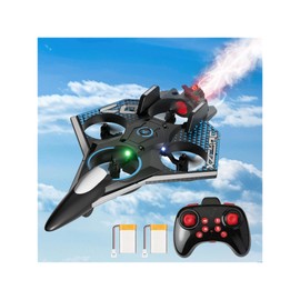 Virellia RC Airplane with Cool Spray, Foam Remote Control Airplanes with Led Light, 360° Flip Fighter Jet Toys, Stunt Roll, RC Plane for Kids Adults Aged 6+, Gifts for Kids Boys Girls, Black