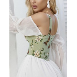 CONCINEROS Women's Summer Vintage Floral Renaissance Corset Top for Women Y2k Tops Sleeveless Drawstring Crop Top