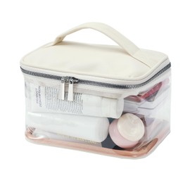 lllyan Waterproof Pu Large Capacity Transparent Makeup Bag Small - Clear Toiletry Bag for Traveling Women, Travel Bag for Toiletries(White)