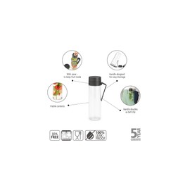Brabantia - Make & Take Water Bottle with Strainer 0.5L - Travel Drinking Bottle with Handle & Fruit Sieve - Leakproof - Infuser - Easy Filling - Transparent - Dishwasher Safe - Dark Grey
