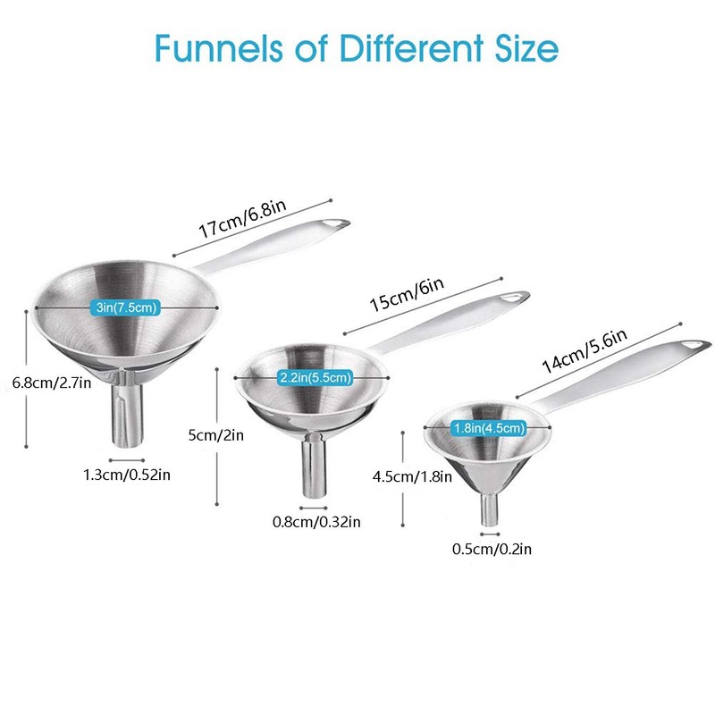 Taicols Stainless Steel Kitchen Funnel Set, 3 Pcs Mini Metal