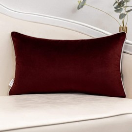 Yangest Wine Red Patchwork Velvet Lumbar Pillow Cover with Gold Striped Leather Cushion Case Modern Luxury Pillowcase for Sofa Couch Bedroom Living Room Home Decor,12"x20"