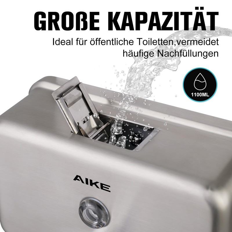 AIKE Updated Stainless Steel Wall Mounted Soap Dispenser 1100ml Large