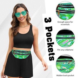 Holographic Fanny Packs,80s90s Fanny Pack,Sunglasses Party Favors,Crossbody Fanny Packs for Women,Metallic Color Sport Waistbag,Fashion Shiny Waist Pack,Green Fanny Pack,Green Heart Sunglasses