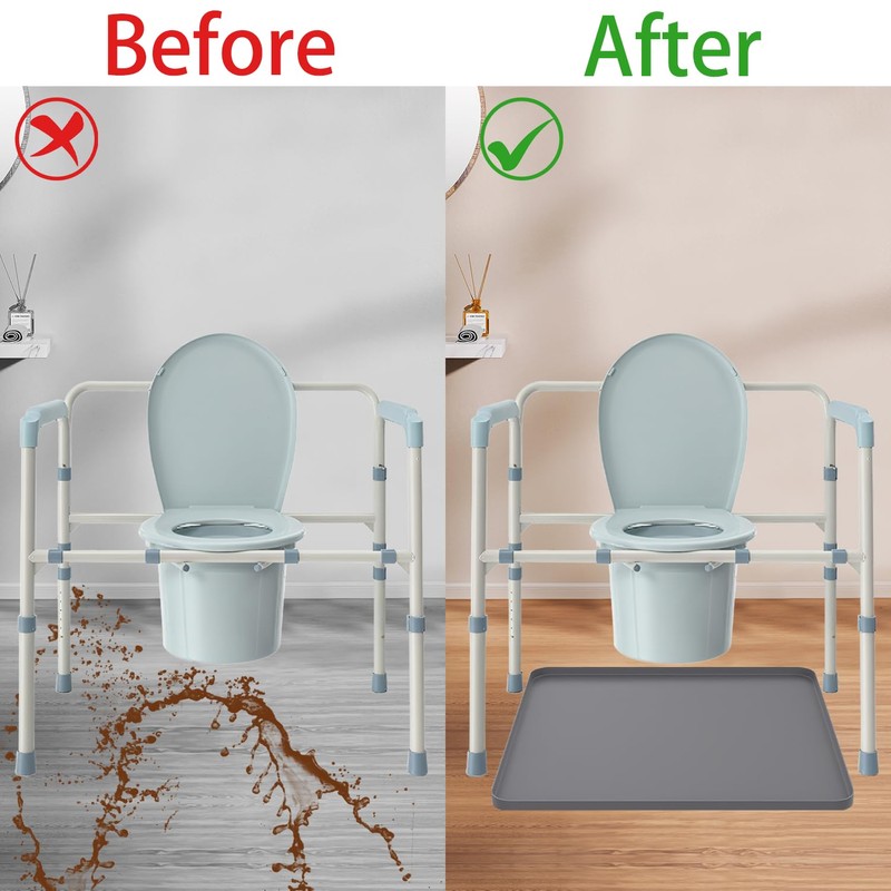 Bedside Commodes Mat, Bedside Toilet Floor Mat with Raised Edge