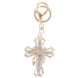 Reizteko Ancient Cross Keychain Key Ring Key Chain Cinderella Charms Women Car Trinket Female's Gift Key Ring Key Holder Key fob Bag Fashion Accessories (Clear)