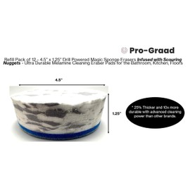 Refill Pack of 12 Drill Powered 4.5” Magic Sponge Erasers Infused with Scouring Nuggets, 10x Durability vs Traditional Erasers, Advanced Cleaning for Bathroom Kitchen Floors, Round 4.5"x1.25" Thick