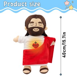 Yelakey Officially Jesus Plush Breathing Soothing Jesus Stuffed Animal Heart of Jesus Toy Savior Doll for Church Sunday School Religious Easter Gift (RED)