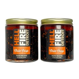 Hell Fire Detroit Chile Crisp (Medium), A Fiery Umami Mashup Toasted Chiles in Olive Oil, No Seed Oils, All-Natural, Vegan, Gluten-Free, Low Sodium – 6 Oz (Pack of 2)
