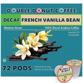 Double Donut Decaf French Vanilla Coffee Pods, Medium Roast Single Serve French Vanilla Bean Decaf Flavored Coffee Pods For Keurig K Cup Brewers, 72 Count