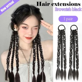 NOELAMOUR Hair Extensions Wig Braid Extensions Twin Tail Kids Hair Extensions (Brown Black)
