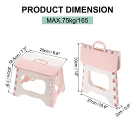 uxcell 8" Folding Step Stool for Adults 165 lbs Capacity Non-Slip Step Stool with Handle Collapsible Foot Stools, Pink Small Stepping Stool for Bathroom, Bedroom, Kitchen