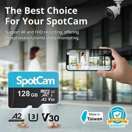 SpotCam 128GB Extreme microSDXC UHS-I Memory Card, 128GB microSDXC Full HD & 4K UHD, UHS-I, U3, A2, V30, Expanded Storage for Surveillance Camera