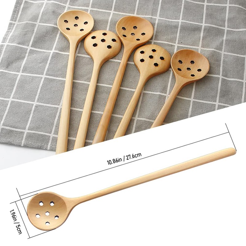 1pcs Long Slotted Spoons Wooden, Jam Spoons, Olive Spoons Korean