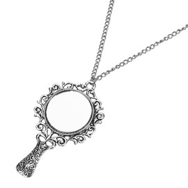 BuleVina Vintage Antique Mirror Necklace Pendant for Women - Hexenspiegel Scrying Mirror Necklace Collar Protection Long Chain Jewelry Gift, New Charm, Hot Fashion (Silver)