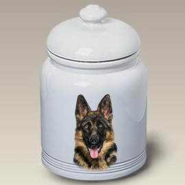 German Shepherd - Best of BreedDog and Cat Ceramic Treat Jar 9" Tall Air Tight Seal All White