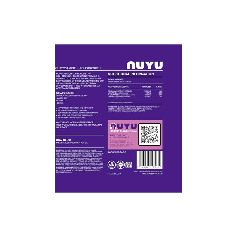 NUYU Glucosamine - High Strength 1,500mg Tablets. Daily Supplement for