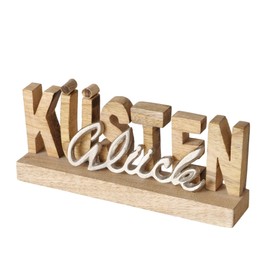 Seaside No.64 - Decorative Stand Lettering Coastal Happiness Made of Mango Wood/Aluminium - Approx. L 22 x W 4 x H 10 cm on Wooden Base - Maritime Decoration for Your Home/Holiday Apartment/Hotel -