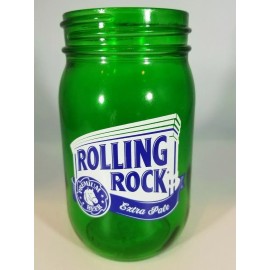 Rolling Rock vtg green 16oz Rolling Rock Extra Pale Mason Jar Drinking Beer Glass Tumbler