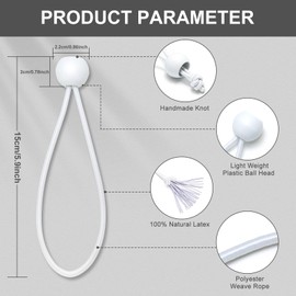 Bungee Cords With Balls 6 Inch, 50 PCS Heavy Duty Bungee Straps, Bungee Cords with UV-resistant, Bungee Balls for Luggage, Tents, Flag Poles(White)