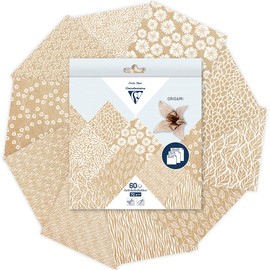 Clairefontaine - Ref 95355C - Origami Paper (Pack of 60 Sheets) - 3 Assorted Sizes in Size, 70gsm Paper, Printed Design on Front & Plain Backs - Kraft Floral Patterns