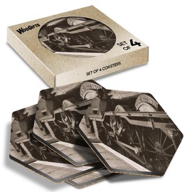 4 x Hexagon Coasters - The Flying Scotsman Steam Train Cork Backed MDF Glossy Tea Coffee Accessory #52254