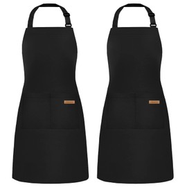 ATROPOS 2 Pack Black Adjustable Bib Cooking Apron Waterdrop Resistant with 2 Pockets Aprons for Men Women - Suit for Kitchen And Outdoor BBQ (35.8IN x 26.8IN Black)