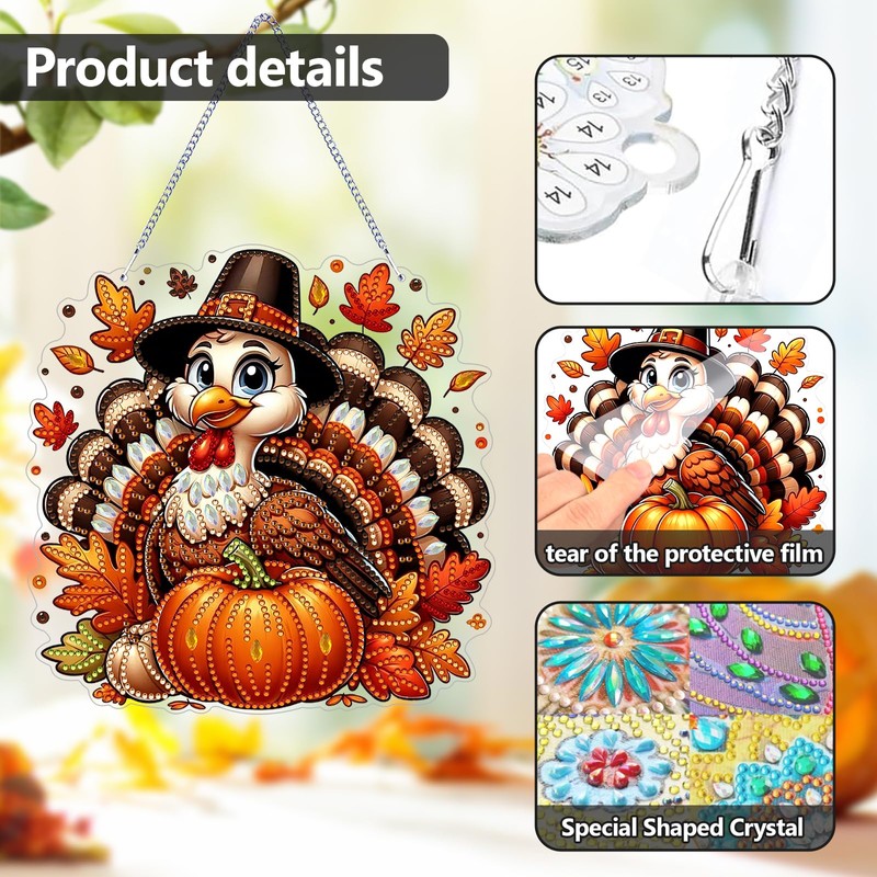 Thanksgiving Hanging Diamond Art Kits for Adults,Acrylic Window Decor